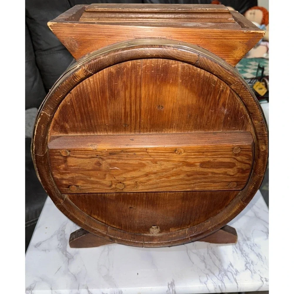 VTG ANTIQUE EARLY WOODEN TABLE TOP BARREL STYLE BUTTER CHURN HAND CRANK WOOD
